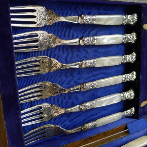 fig 1. Set Antique English Fish Knives & Forks by Hammond Creake & Co. c.1890