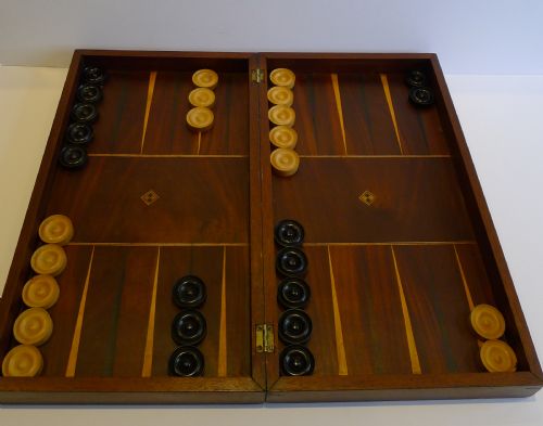Huge Antique English Folding Chess / Backgammon / Checkers Board C. 1890 /1900