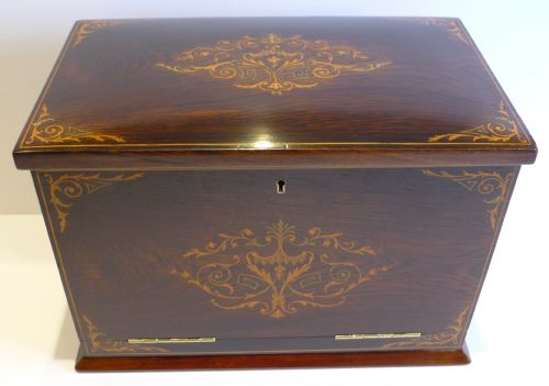Magnificent Antique English Inlaid Rosewood Stationery Cabinet / Writing Box - 1892