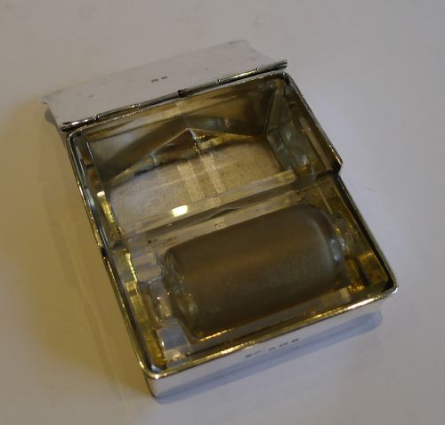 fig 1. Rare Sterling Silver & Glass Combination Postage Stamp Box & Moistener by Deakin & Francis