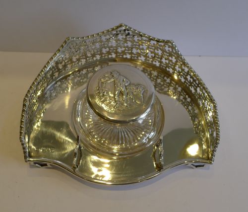 GRAND ANTIQUE ENGLISH STERLING SILVER INKWELL LONDON 1899 - ADDITIONAL PHOTO 1
