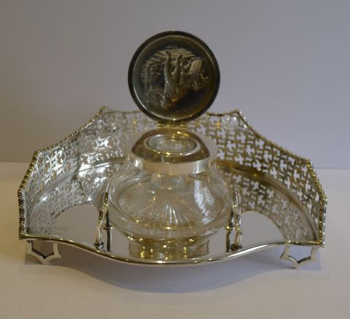 GRAND ANTIQUE ENGLISH STERLING SILVER INKWELL LONDON 1899 - ADDITIONAL PHOTO 2