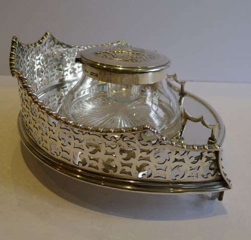 GRAND ANTIQUE ENGLISH STERLING SILVER INKWELL LONDON 1899 - ADDITIONAL PHOTO 6