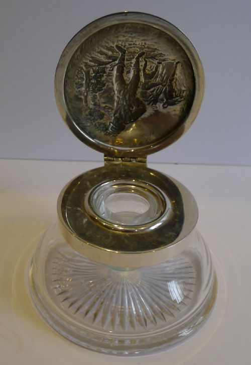 GRAND ANTIQUE ENGLISH STERLING SILVER INKWELL LONDON 1899 - ADDITIONAL PHOTO 8