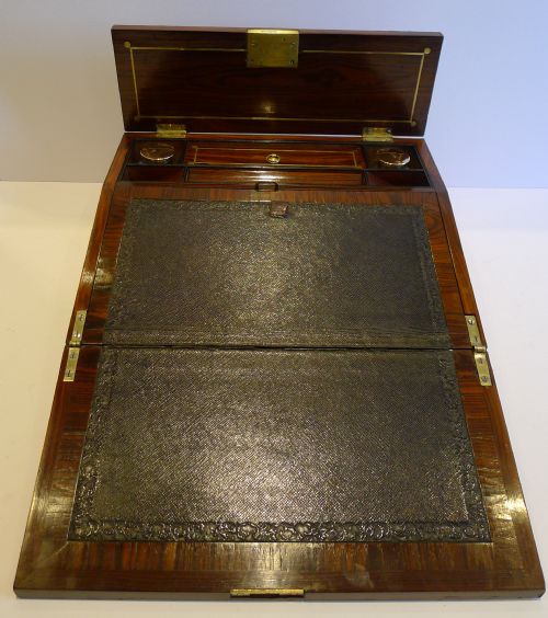 fig 2. English Regency Kingwood Lap Desk - Intricate Cut Brass Inlay c.1820