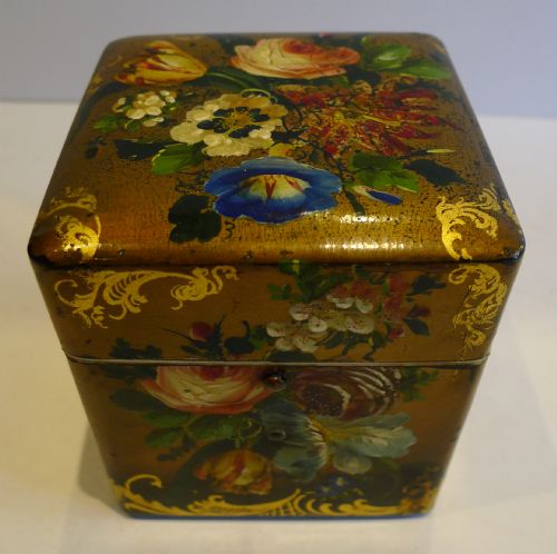 fig 2. Antique English Hand Painted Papier Mache Scent Bottle Box - Museum Quality