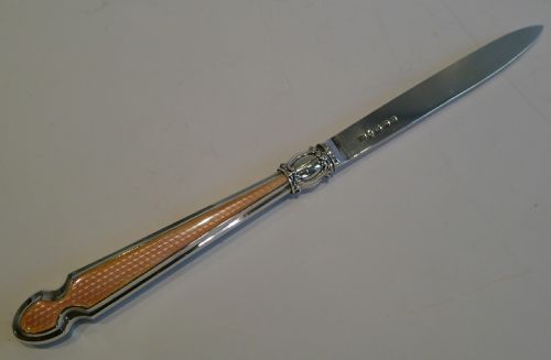English Sterling Silver & Pink Guilloche Enamel Letter Opener