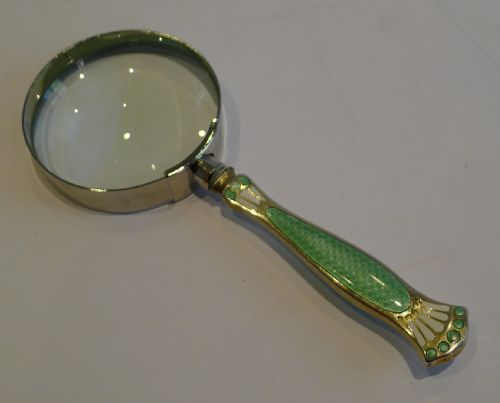 Pretty Vintage Silver Gilt & Enamel Handled Magnifying Glass - 1926