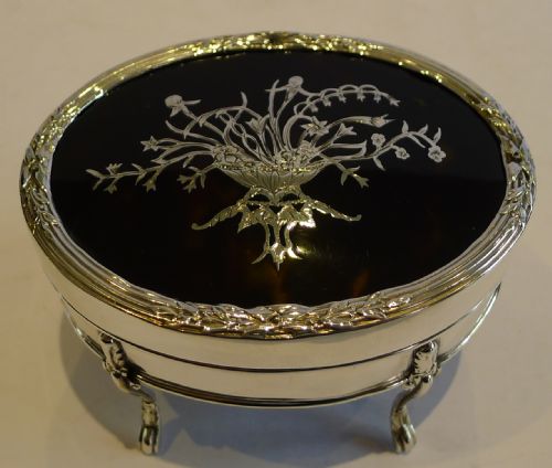 Antique English Sterling Silver & Tortoiseshell Jewelry Box by William Comyns