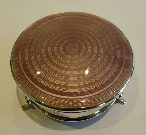 Fabulous Large English Sterling Silver & Lilac Guilloche Enamel Jewelry Box
