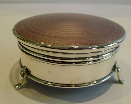 fig 1. Fabulous Large English Sterling Silver & Lilac Guilloche Enamel Jewelry Box