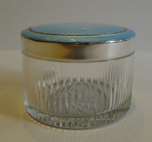 fig 1. Pretty Antique Cut Crystal Vanity Jar - English Sterling Silver & Enamel