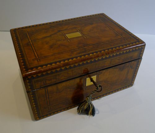 Beautiful Antique English Table or Desk Box - Tunbridge Inlaid Walnut C.1860