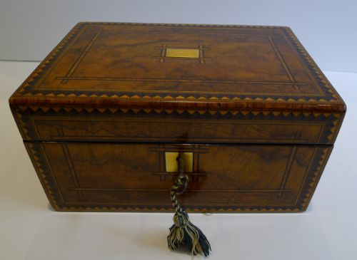 fig 1. Beautiful Antique English Table or Desk Box - Tunbridge Inlaid Walnut c.1860