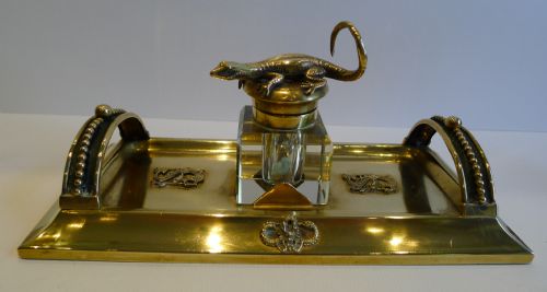 Unusual Figural Antique English Inkwell - Lizard, C.1890
