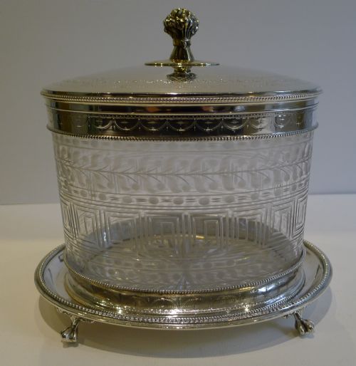 Top Notch Antique English Biscuit Box by G.r. Collis, London C.1860