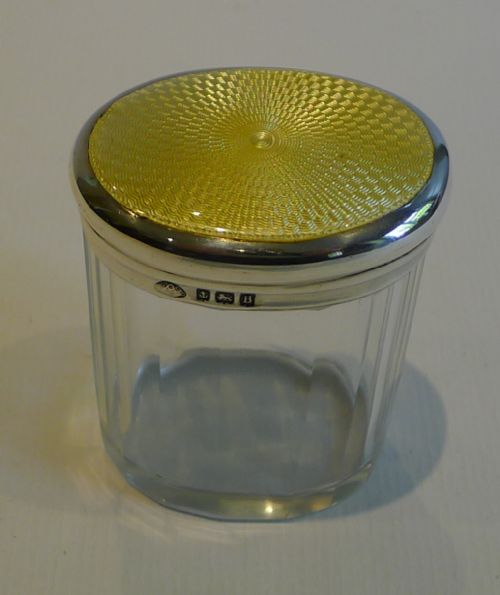 Stunning Yellow Guilloche Enamel & Sterling Silver Lidded Jar