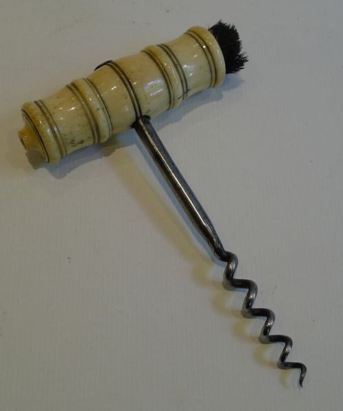 Antique English Henshall Type Corkscrew with Brush C.1830