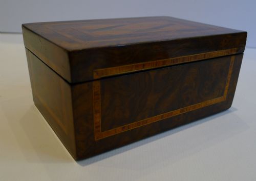 fig 1. Unusual Small Antique English Inlaid Burr Walnut Box c.1860