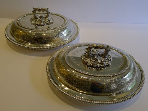 Top Quality Pair Antique English Silver Plate Entree Dishes C.1850