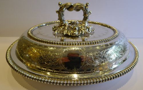 fig 1. Top Quality Pair Antique English Silver Plate Entree Dishes c.1850