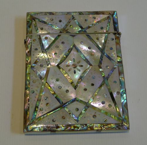 fig 1. Stunning Antique English Mother of Pearl & Abalone Shell Visiting Card Case c.1860
