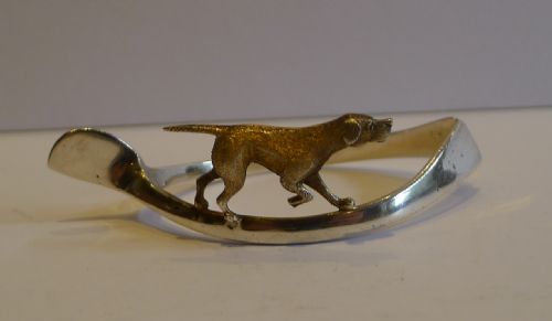 Charming English Figural Sterling Silver Napkin Ring with Silver Gilt Dog - 1921