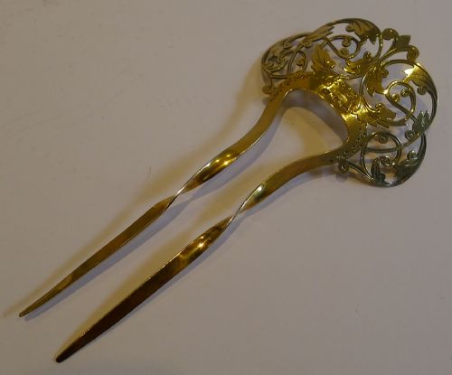 Antique English Silver Gilt Hair Comb - 1898