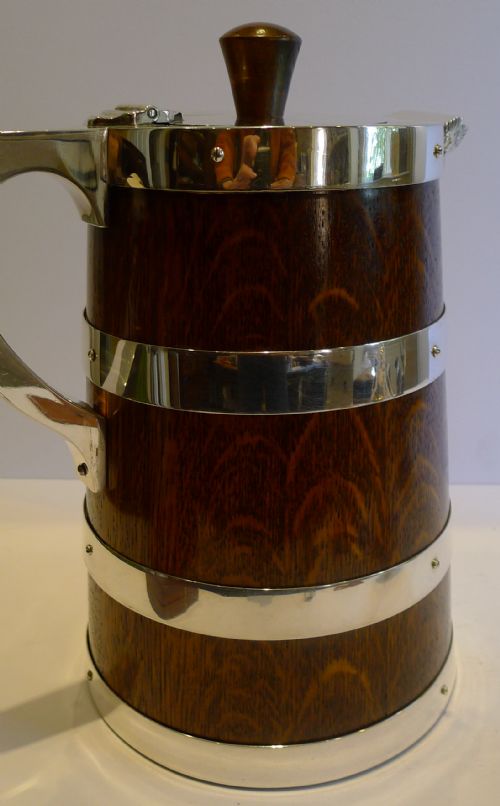 fig 1. Large Antique English Coopered Oak Water Jug - Figural Spout c.1890