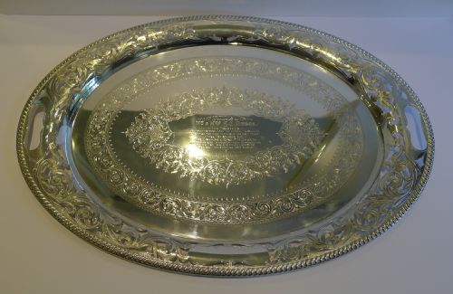 LARGE ANTIQUE ENGLISH PIERCED OR RETICULATED SERVING TRAY BY JH POTTER C1890