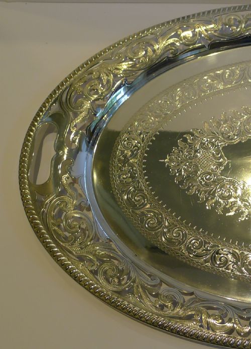 LARGE ANTIQUE ENGLISH PIERCED OR RETICULATED SERVING TRAY BY JH POTTER C1890 - ADDITIONAL PHOTO 1