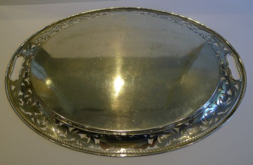 LARGE ANTIQUE ENGLISH PIERCED OR RETICULATED SERVING TRAY BY JH POTTER C1890 - ADDITIONAL PHOTO 4