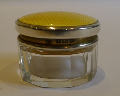 fig 1. Stunning Small Antique Sterling Silver & Guilloche Enamel Vanity Pot or Jar