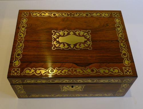 fig 1. English Regency Jewelry or Desk Box - Cut Brass Inlaid c.1820