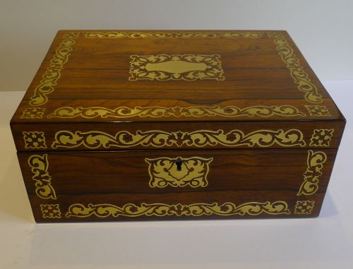 English Regency Jewelry or Desk Box - Cut Brass Inlaid C.1820