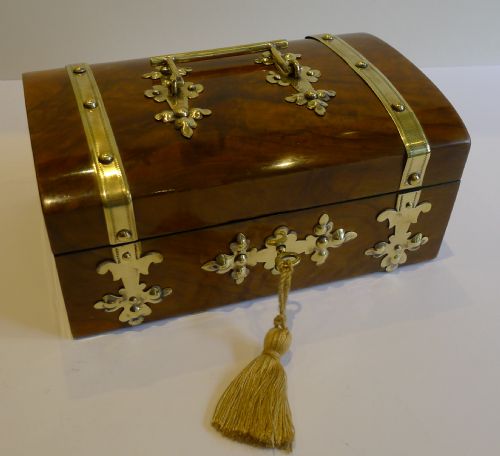 Antique English Brass Mounted Walnut Jewellery Box C.1870