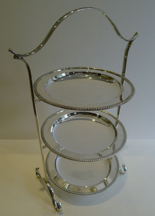 Elegant Antique English Silver Plated Three Tier Cake Stand C.1900