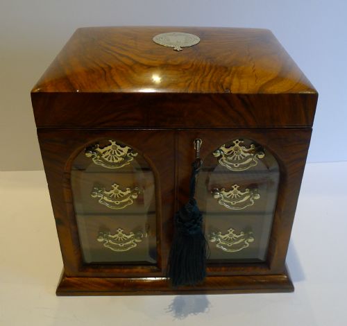 fig 1. Grandest Large Antique English Jewelry Box With Four Original Perfume Bottles c.1890