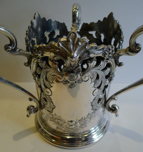 fig 1. Fabulous Antique English Wine or Champagne Holder - Unusual Three Handled c.1890