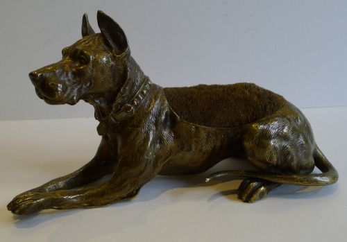 Large Antique Figural Bronze Pen or Nib Wipe - Dog - Great Dane C.1880