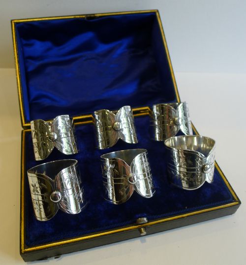 Unusual Pretty Antique English Napkin Rings C.1900 in Silver Plate