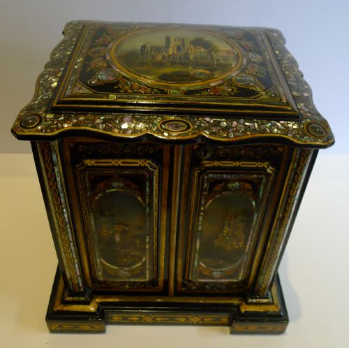 Grandest Antique English Papier Mache Drinks Cabinet C.1860