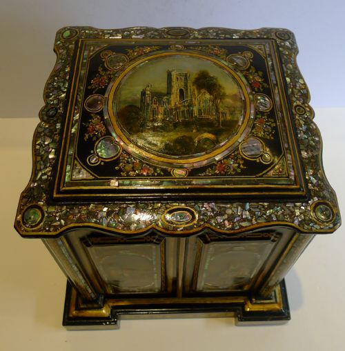 fig 1. Grandest Antique English Papier Mache Drinks Cabinet c.1860