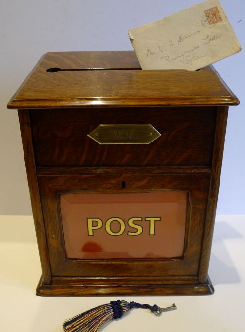 Antique English Oak Country House Post of Letter Box C.1890