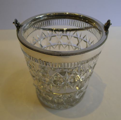 Antique English Glass & Silver Plate Ice Bucket - Reg. Number for 1868