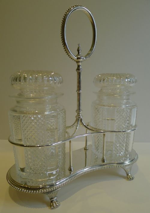 Elegant Antique English Cut Crystal Pickle Jars Caddy C.1880 by Benetfink, London
