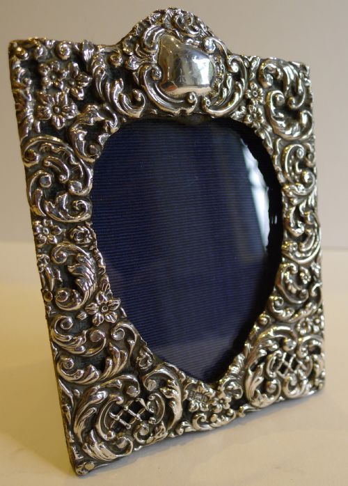 Small Antique English Sterling Silver Heart Photo Frame - 1901