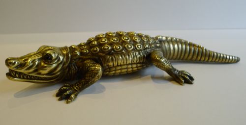 Antique English Polished Bronze Figural Inkwell - Crocodile / Alligator C.1880