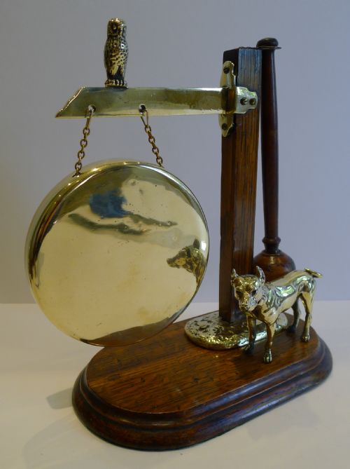 Unusual Antique English Figural Dinner Gong C.1880 - Dog & Owl