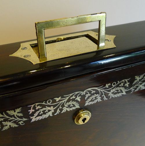 fig 1. Rare English William IV Mother of Pearl Inlaid Rosewood Writing Box c.1830